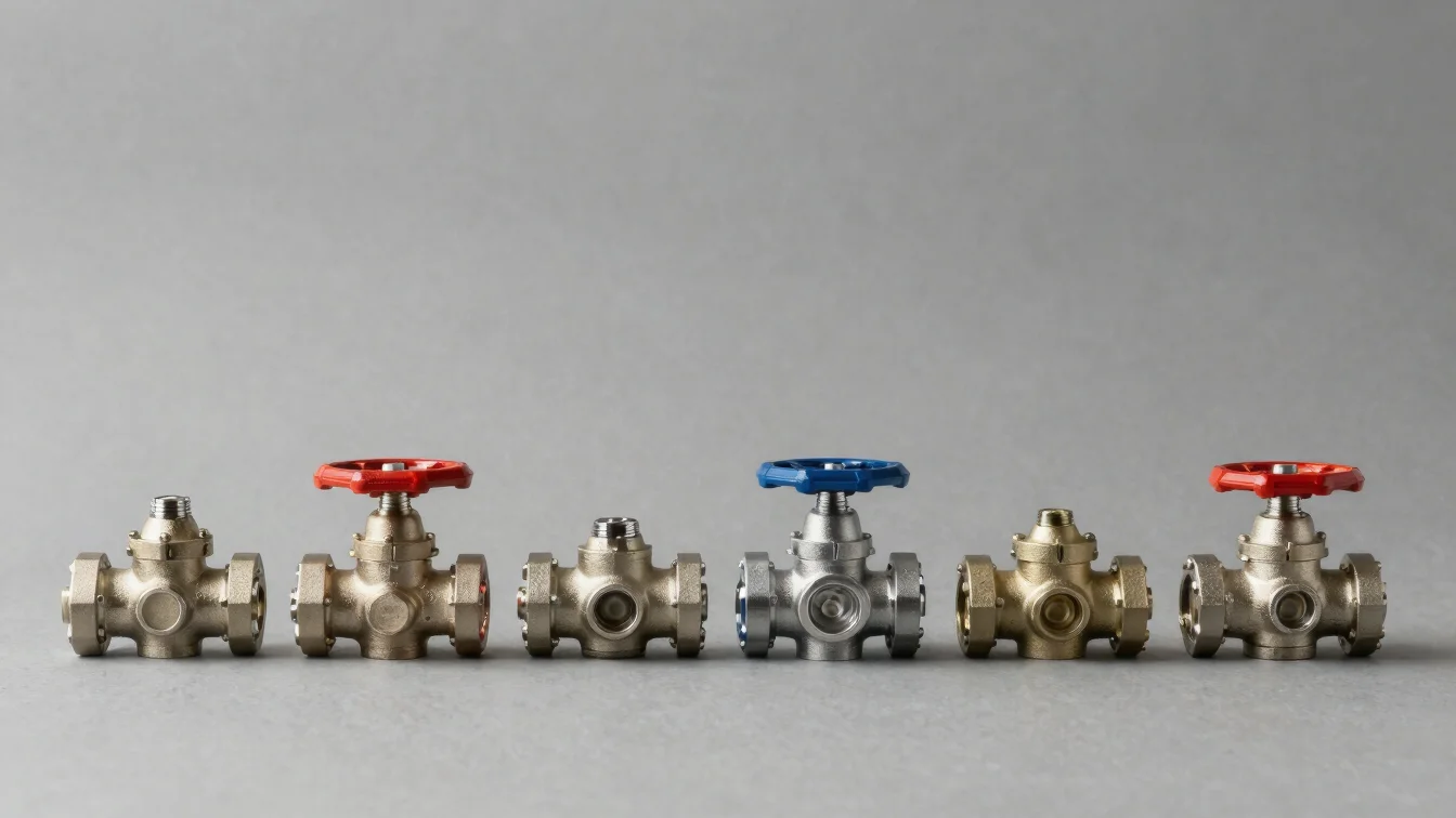 Chrome sanitary fittings and valves arranged on a neutral backdro